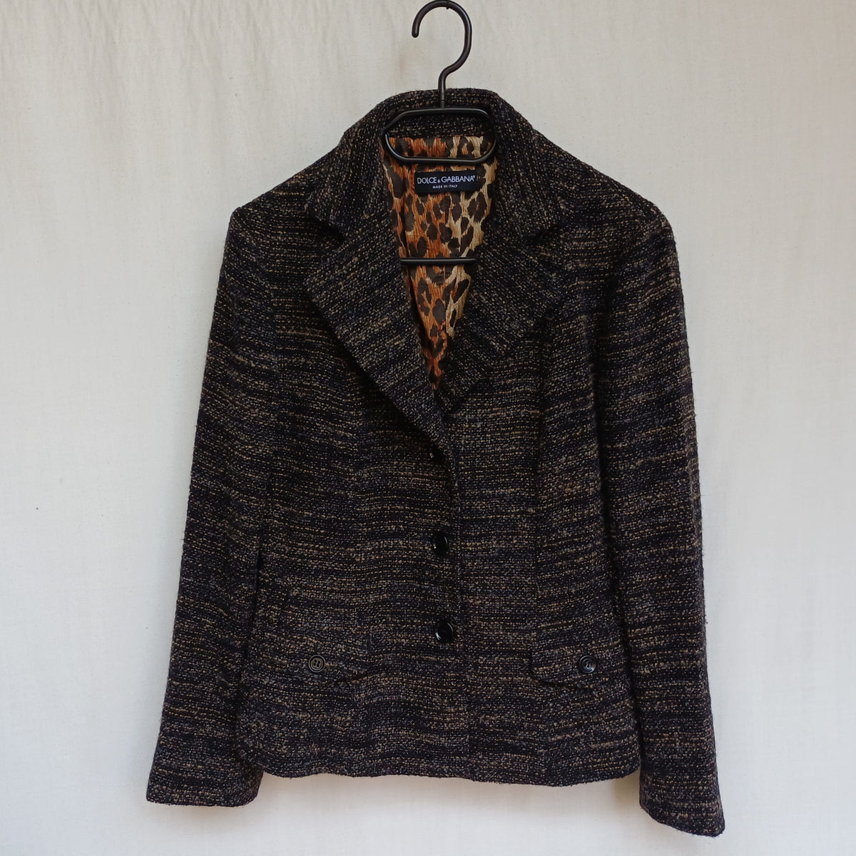 Dolce & Gabbana Leopard Lining Print Womens Wool/Alpaca Button Blazer Jacket Size 44/Large