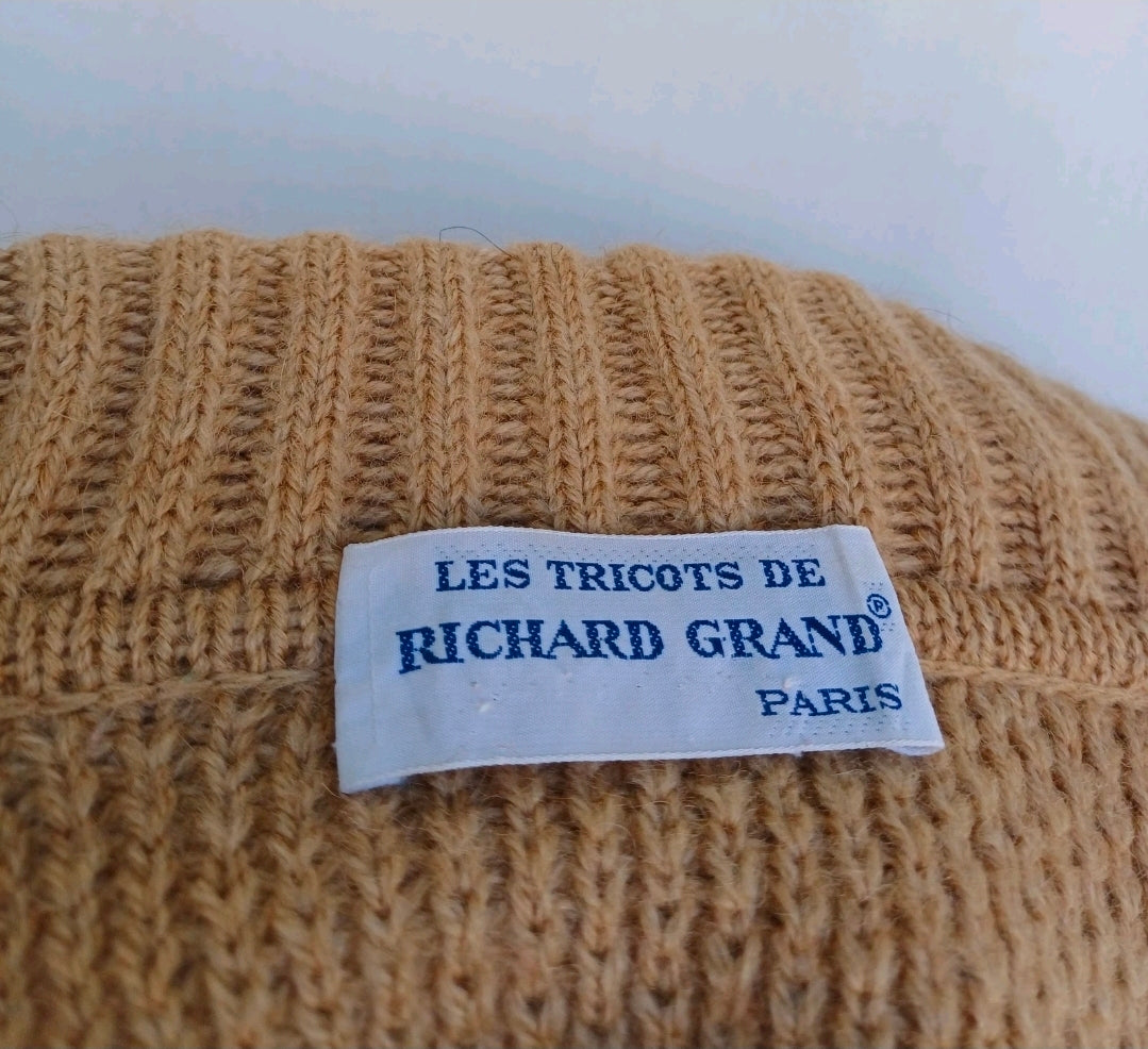 Vintage Richard Paris Grand Camel Hair/Wool Knit Button Cardigan Mens XL