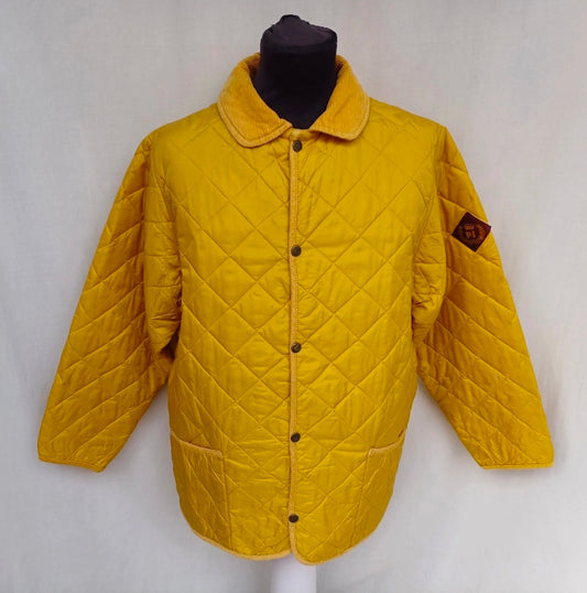 Vintage Henri Lloyd Corduroy Collar Quilted Snap Padded Jacket Yellow Mens S