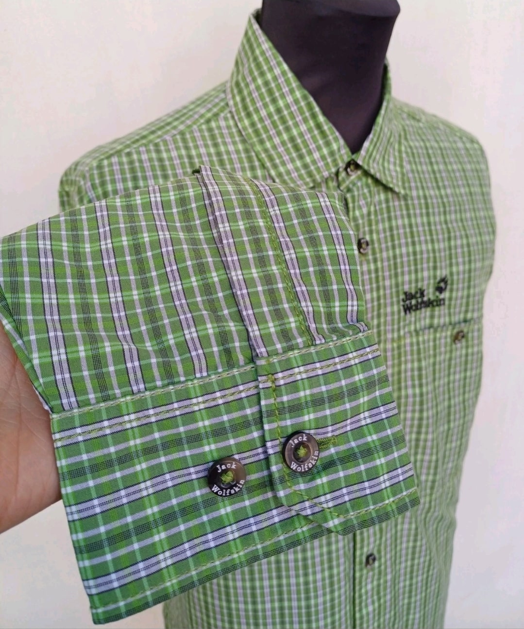 Jack Wolfskin QMC Plaid Outdoor button-UP Long Sleeve shirt Mens S