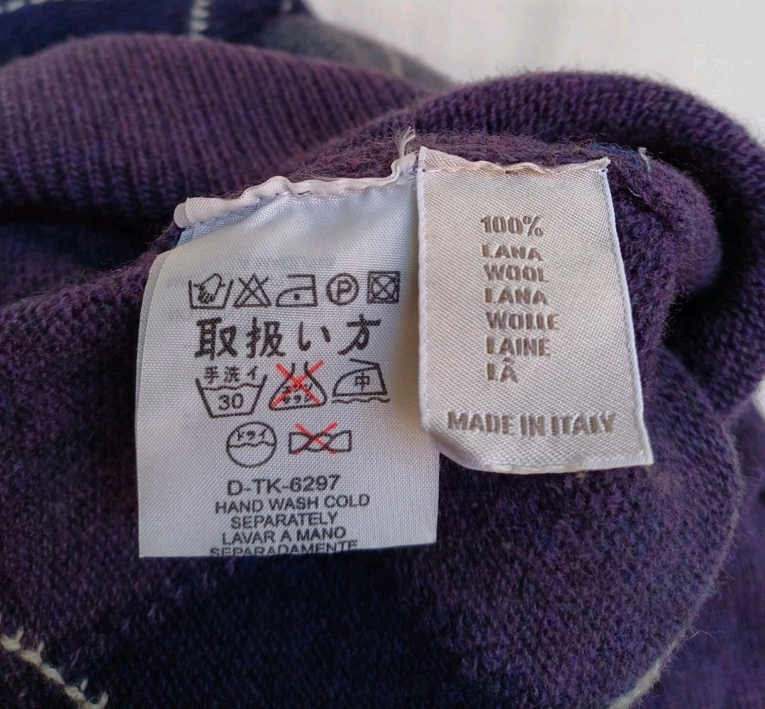 Ermenegildo Zegna Argyle Wool Crew Neck Pullover Sweater Purple Mens L