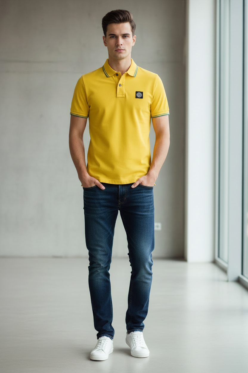 Stone Island Slim Fit Cotton Polo Button Shirt Mens S