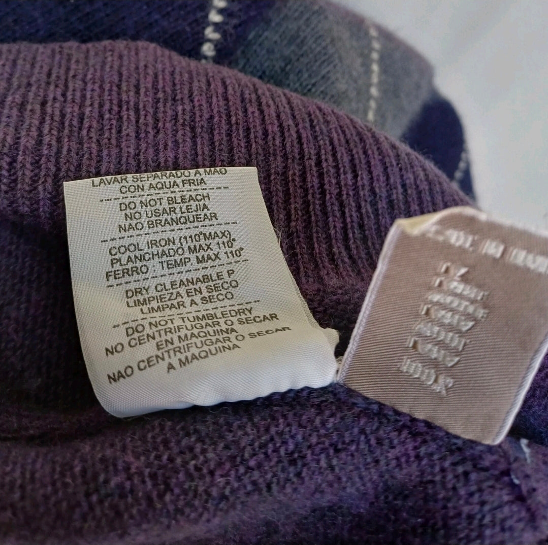 Ermenegildo Zegna Argyle Wool Crew Neck Pullover Sweater Purple Mens L