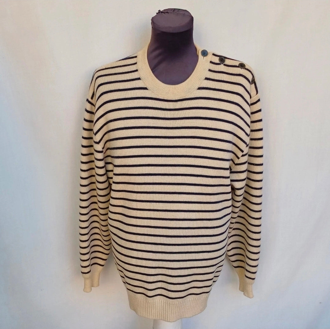 Saint James Wool Shoulder Button Pullover Sweater Striped Jumper Size 56/Mens XL