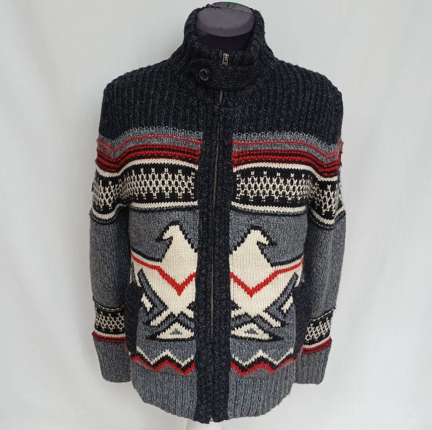 Superdry Icon Brynner Full Zip Fleece lined Knit Cardigan Sweater Jacket Mens M