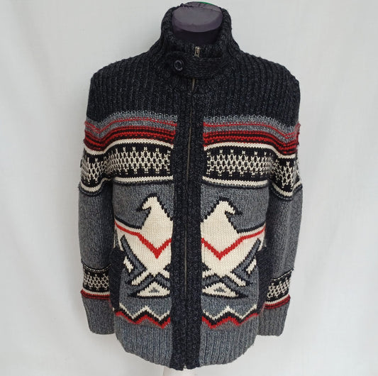 Superdry Icon Brynner Full Zip Fleece lined Knit Cardigan Sweater Jacket Mens M