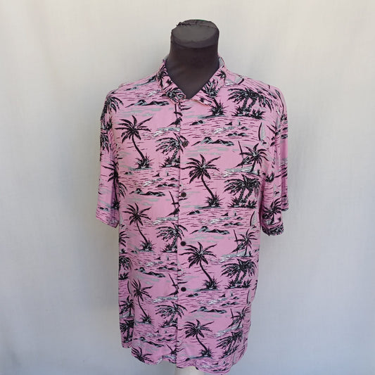 River Island Palm Tree Button Revere Shirt Mens L