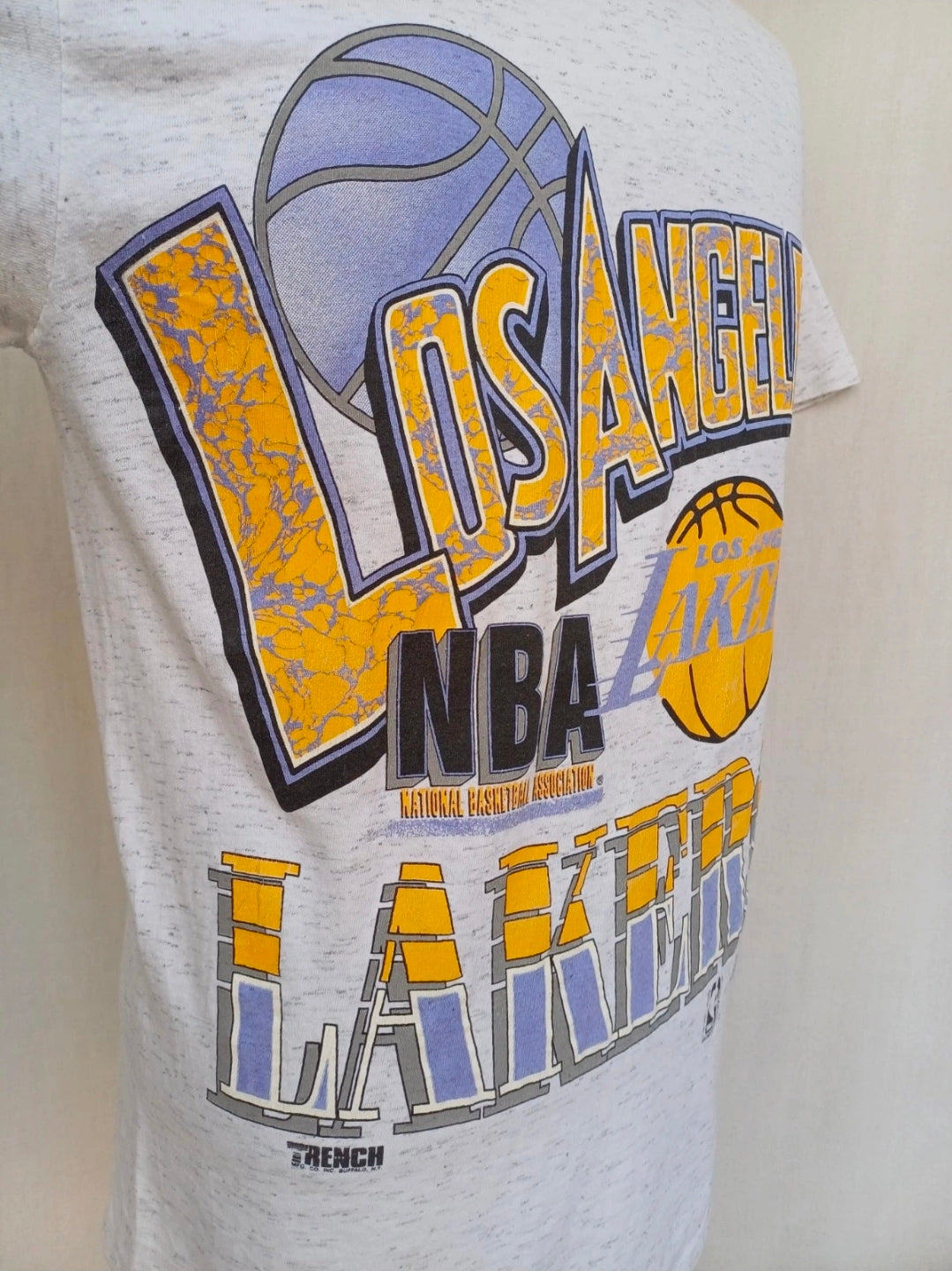 Vintage Trench Los Angeles Lakers Print Short Sleeve T-Shirt Crewneck Mens L