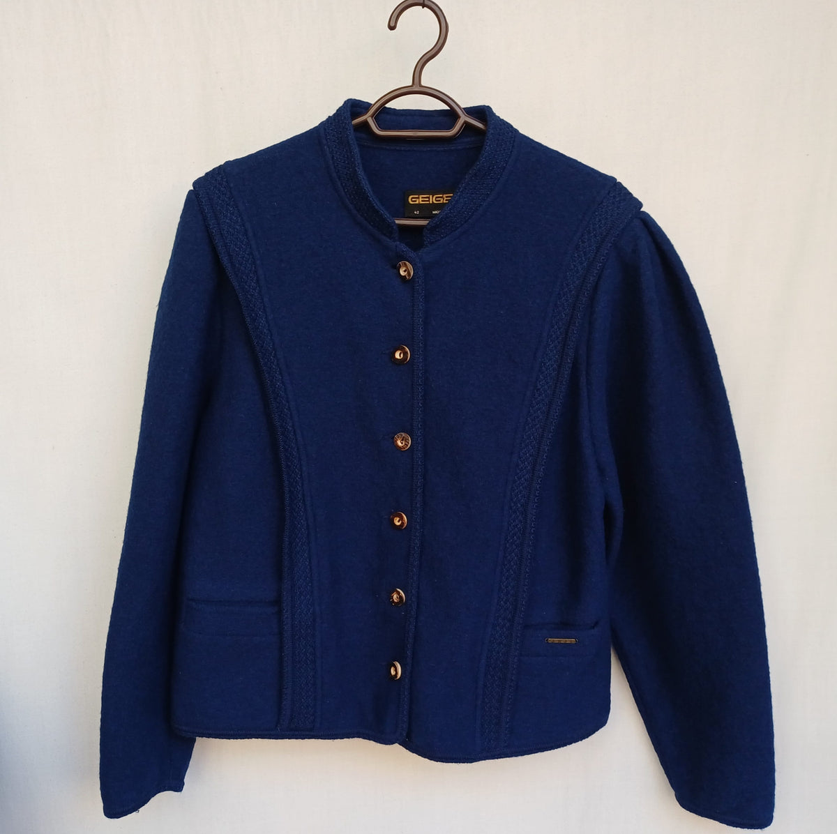 Vintage 90s Geiger Womens Pure Wool Knit Button Jacket Size 42/Large