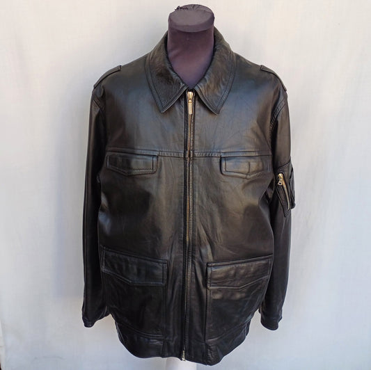 Vintage 1992 German Police Real Leather Jacket With Removable Fleece Lining Mens 2XL