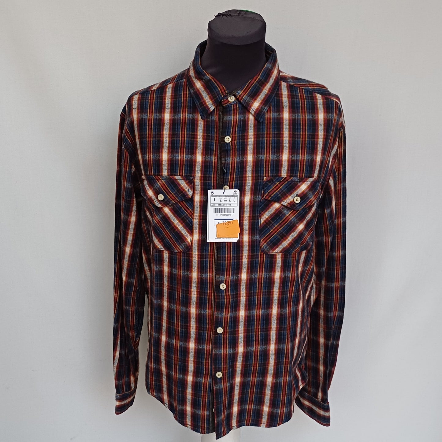 New With Tags Zara Young Checkered Plaid Cotton Button Up Flannel Shirt Mens L