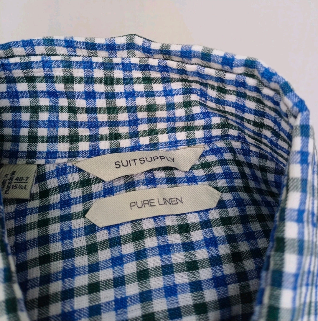 Lot Of 2 Suitsupply Pure Linen Long Sleeve Button shirt Size 40/15.75/Mens L