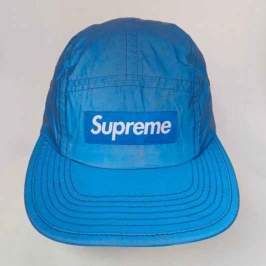 Supreme 5 Panel Reflective Camp Cap Blue Front Logo Hat One Size Adjustable
