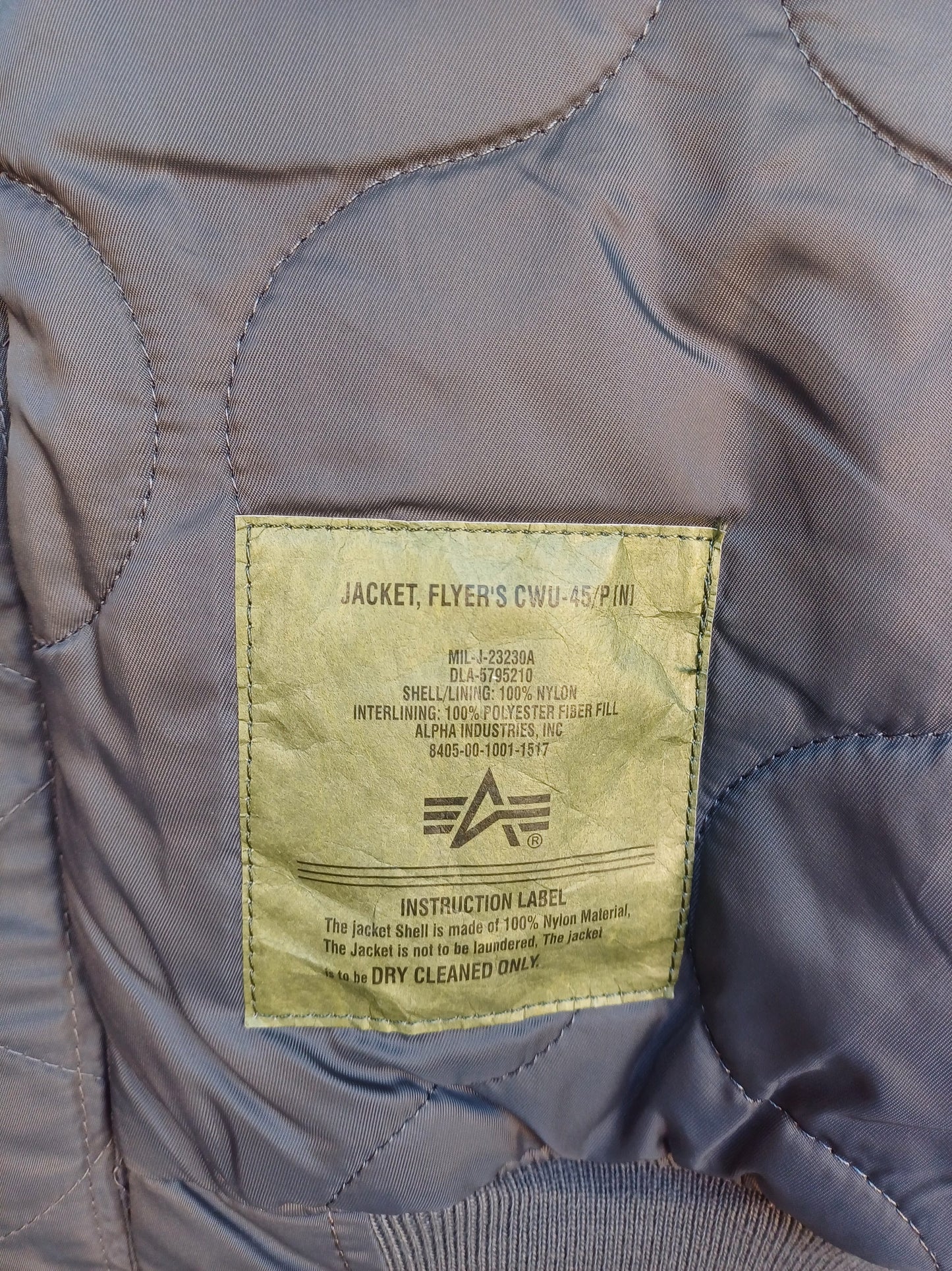 Alpha Industries CWU-45/P Full Zip Flight Bomber Jacket Size Mens 2XL