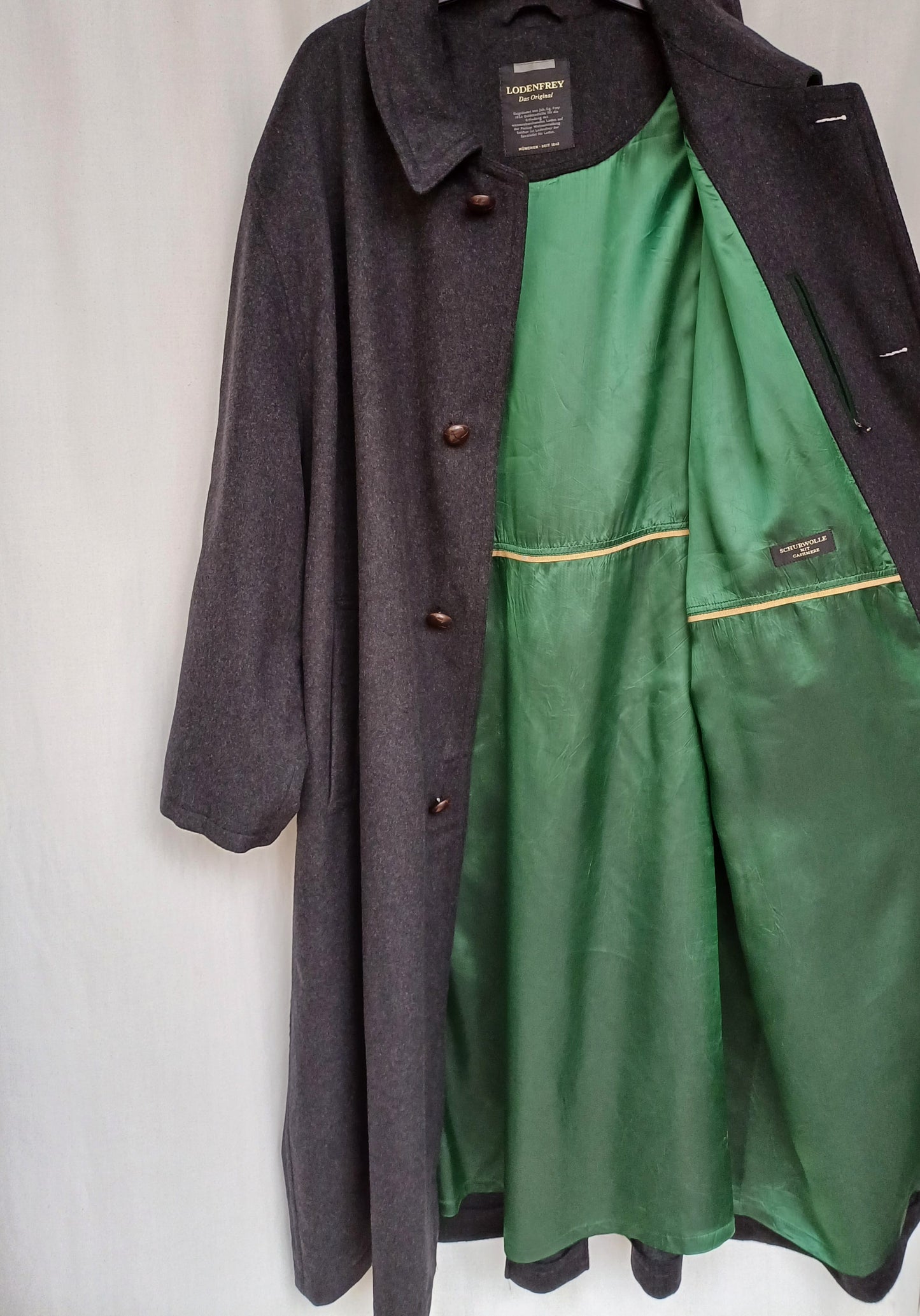 Lodenfrey Mens Wool/Cashmere Button Long Coat Overcoat Size EU 58/60-2XL/3XL