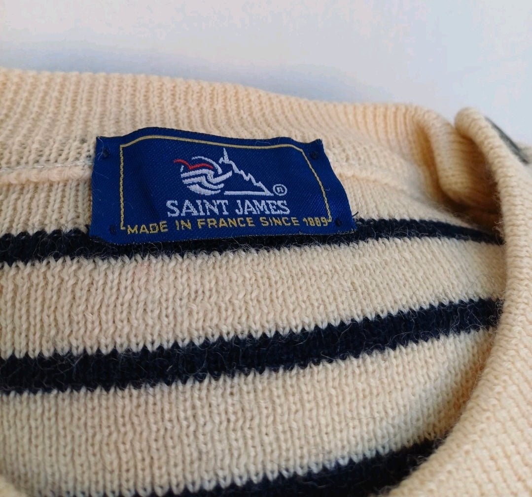 Saint James Wool Shoulder Button Pullover Sweater Striped Jumper Size 56/Mens XL