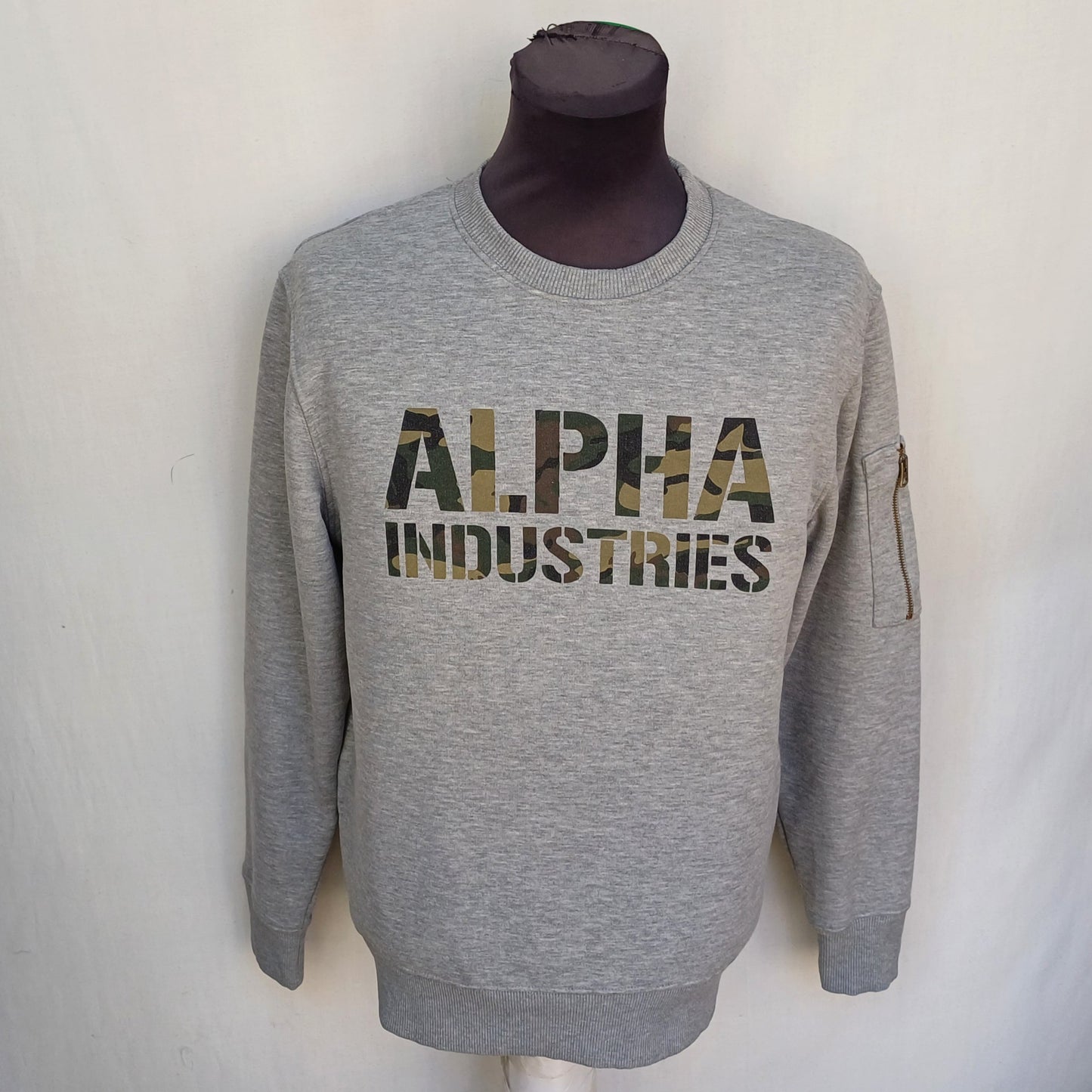 Alpha Industries Camo Print Crew Neck Cotton Pullover Sweatshirt Gray Mens S