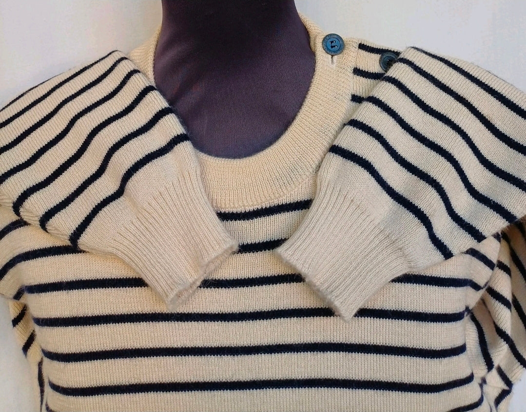 Saint James Wool Shoulder Button Pullover Sweater Striped Jumper Size 56/Mens XL