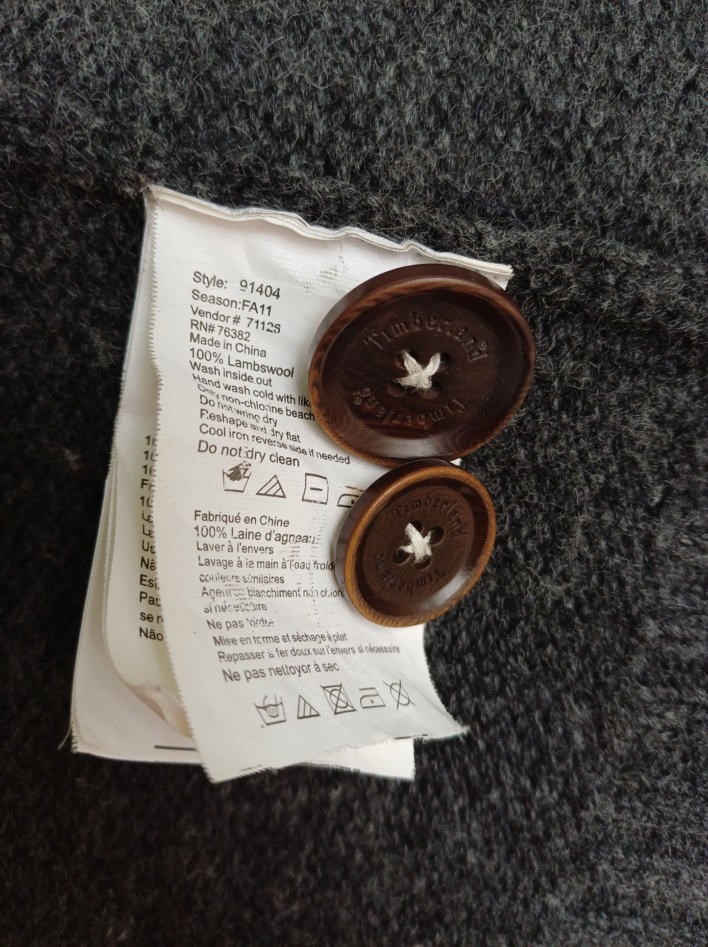 Timberland Slim Fit 100% Lambswool Button/Zip Cardigan Mens M