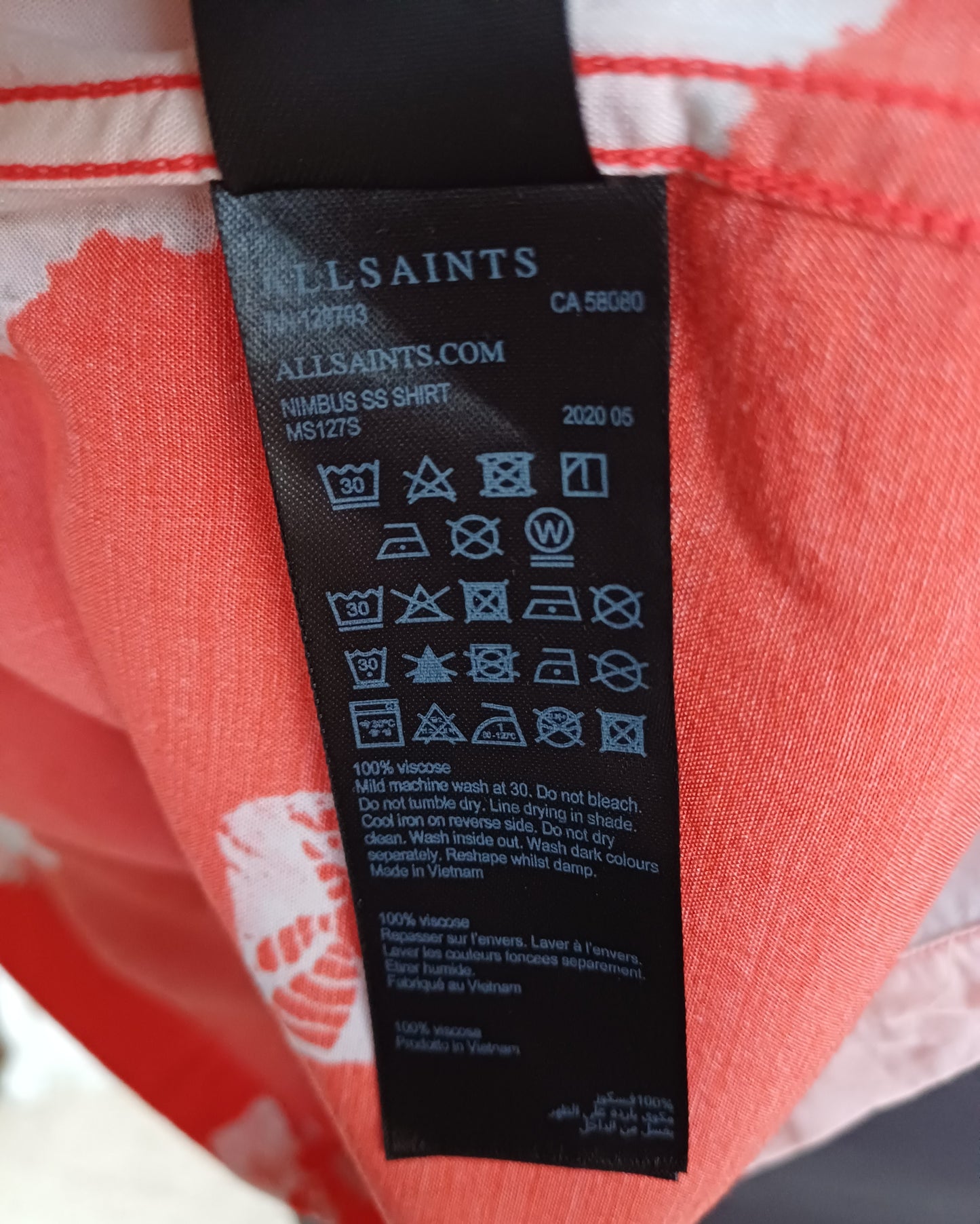 Allsaints Nimbus Relaxed Fit 100% Viscose Button-Up Shirt Mens XS Fits S