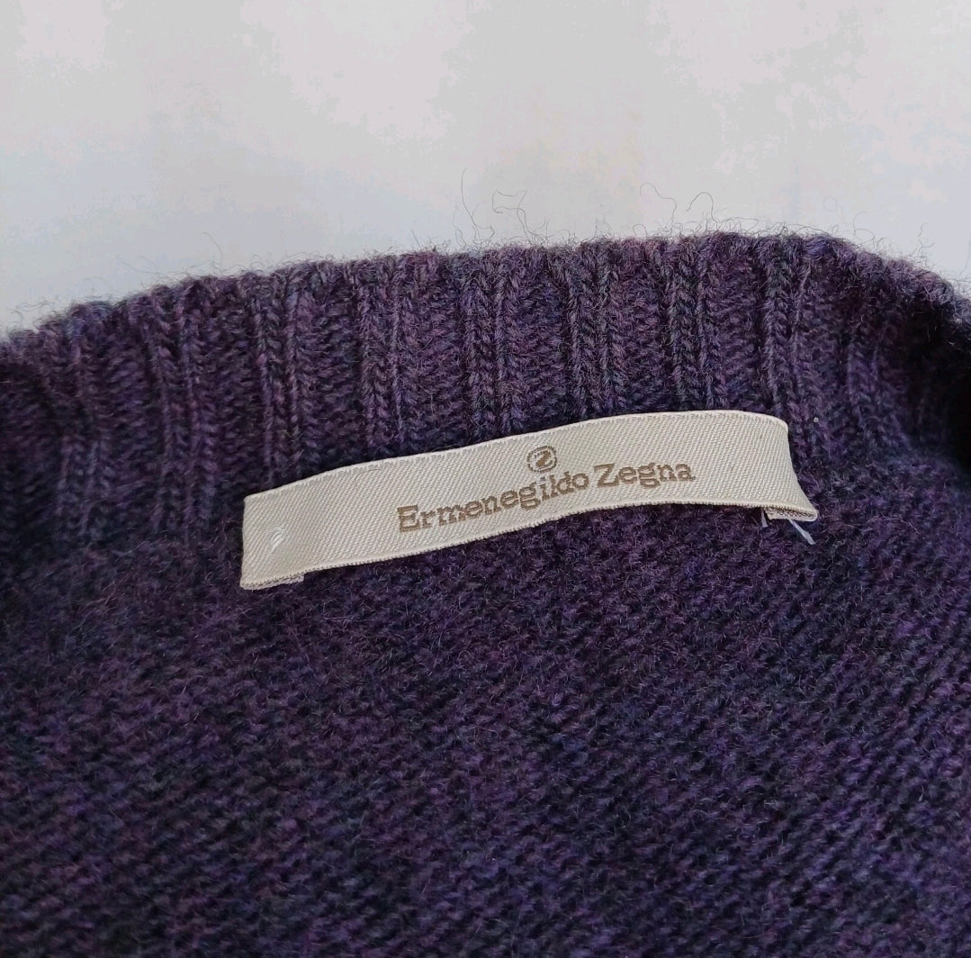 Ermenegildo Zegna Argyle Wool Crew Neck Pullover Sweater Purple Mens L