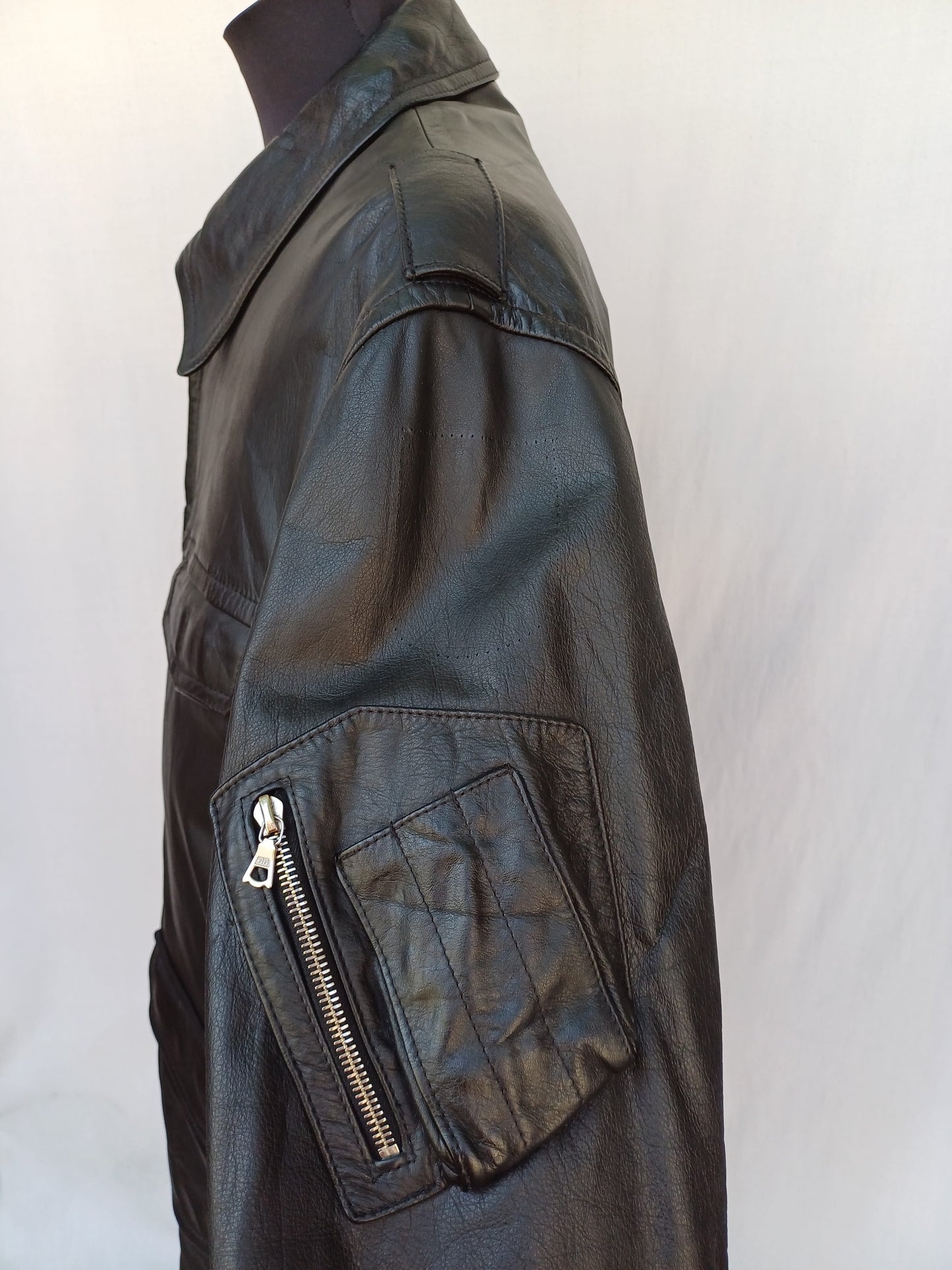 Vintage 1992 German Police Real Leather Jacket With Removable Fleece Lining Mens 2XL
