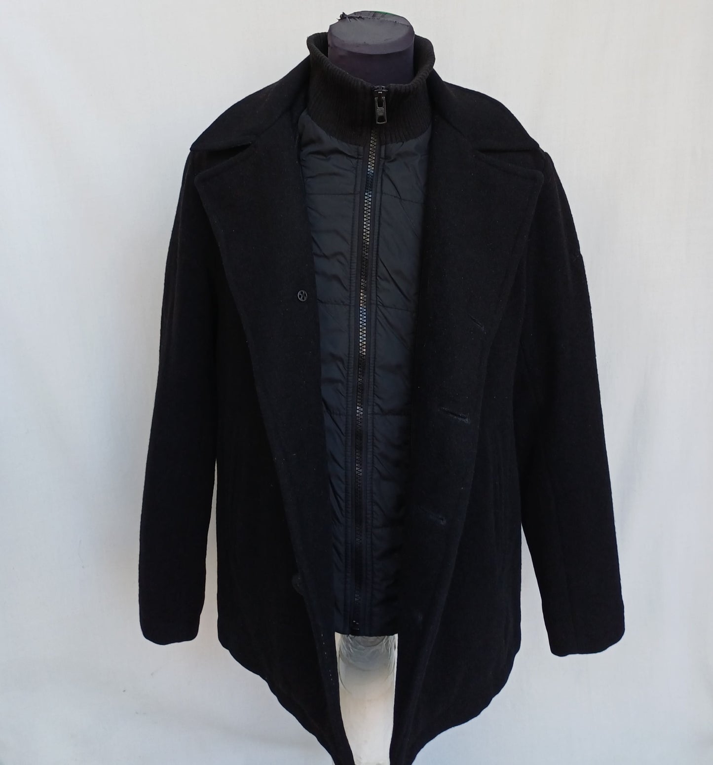 Schott Cyclone 2 Double Zipper Quilted Lining Wool Button Peacoat Mens L