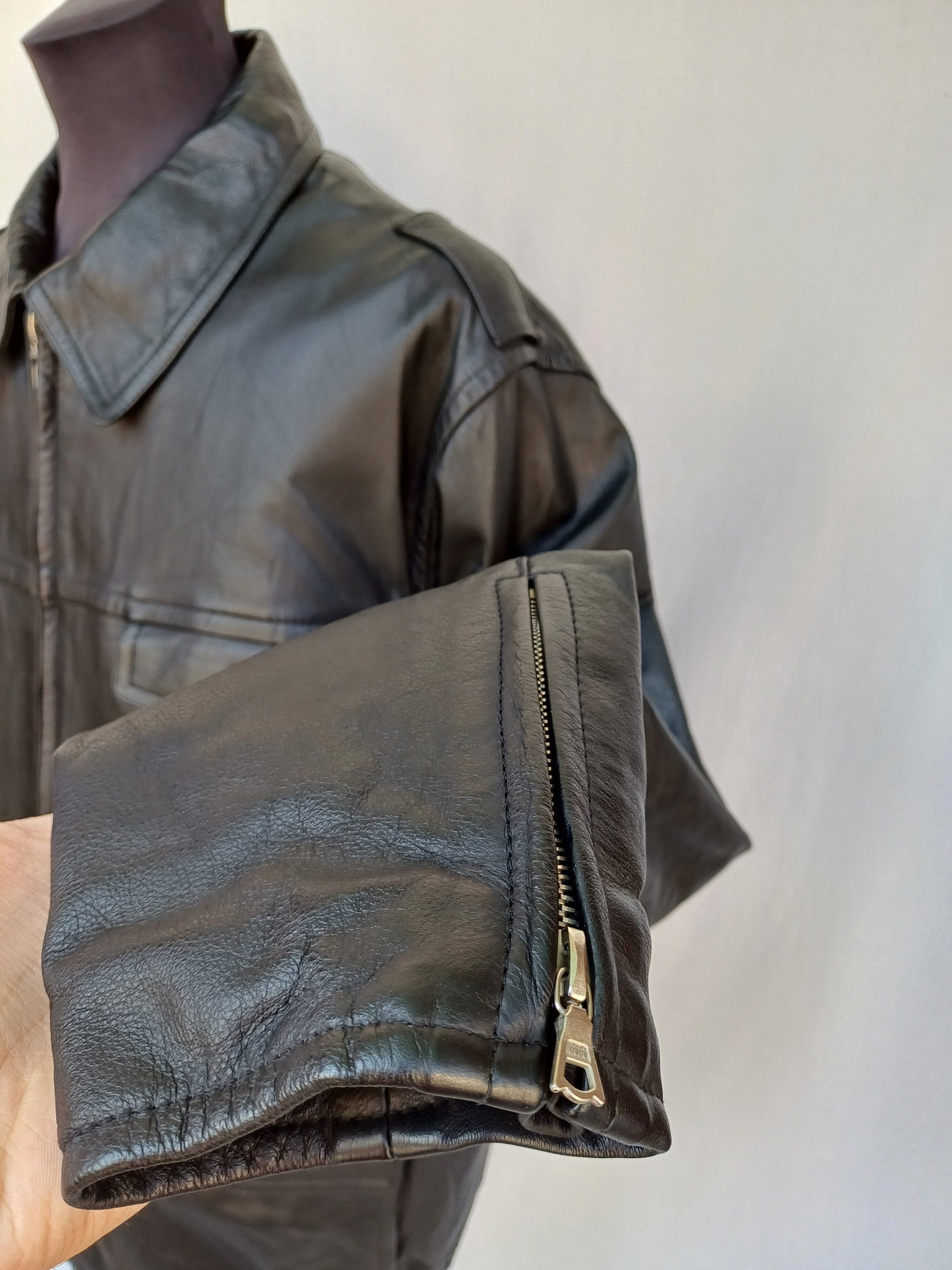 Vintage 1992 German Police Real Leather Jacket With Removable Fleece Lining Mens 2XL