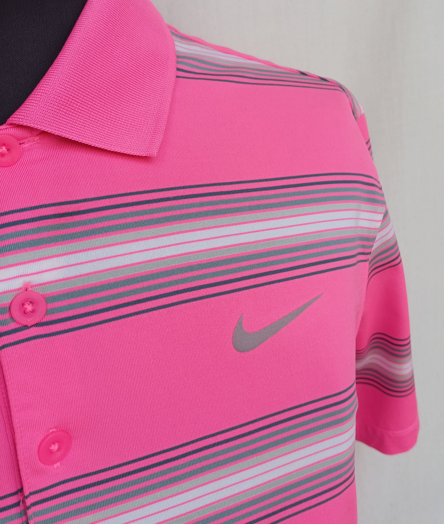 Nike Dri-Fit Button Striped Golf Performance Polo Shirt Mens M