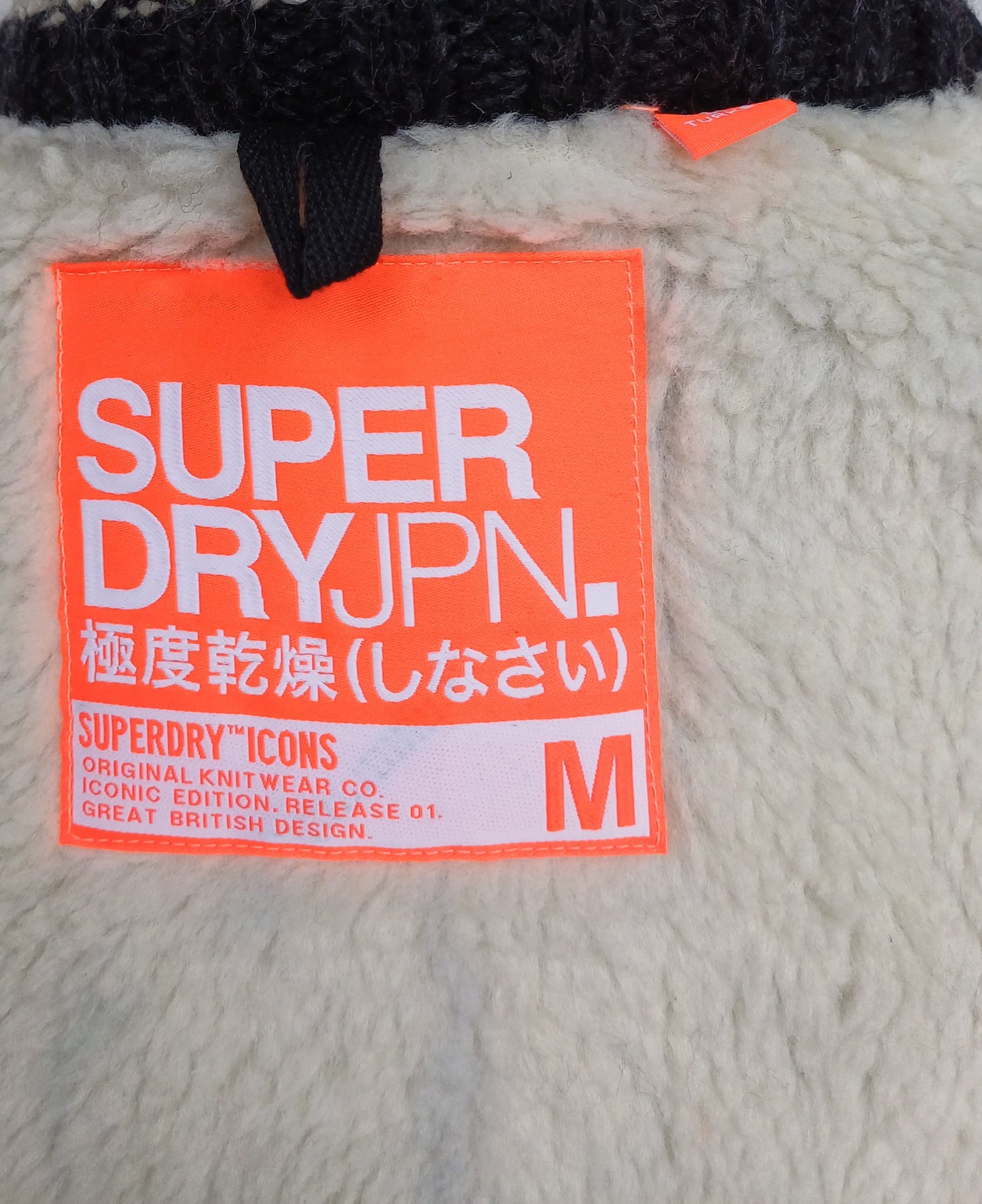 Superdry Icon Brynner Full Zip Fleece lined Knit Cardigan Sweater Jacket Mens M