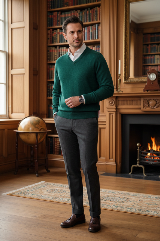 Alan Paine Lambswool V-Neck Pullover Sweater Mens 2XL