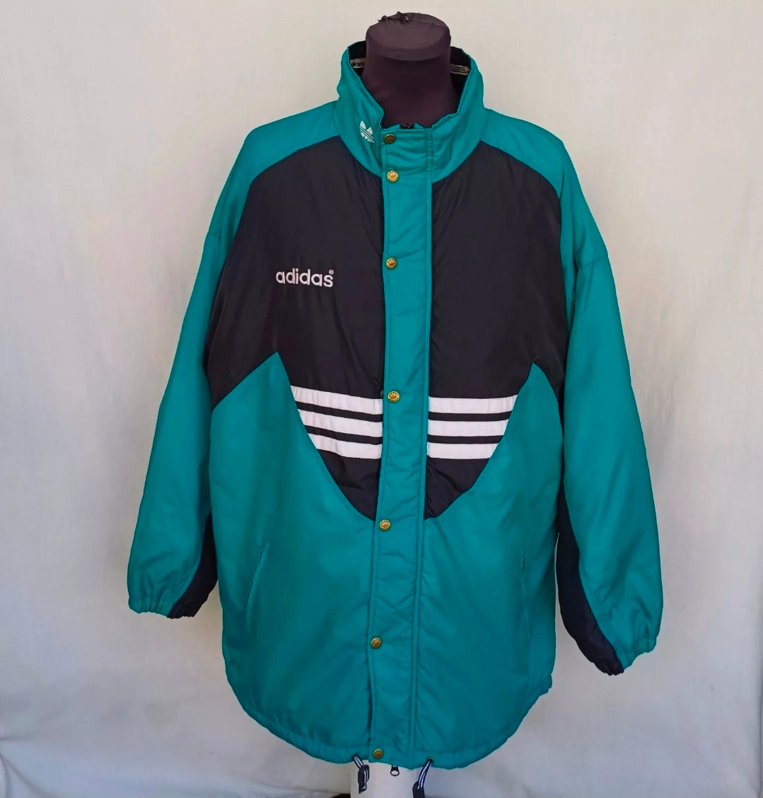 Vintage 90s Adidas Bench Coat Long Padded Jacket Mens XL
