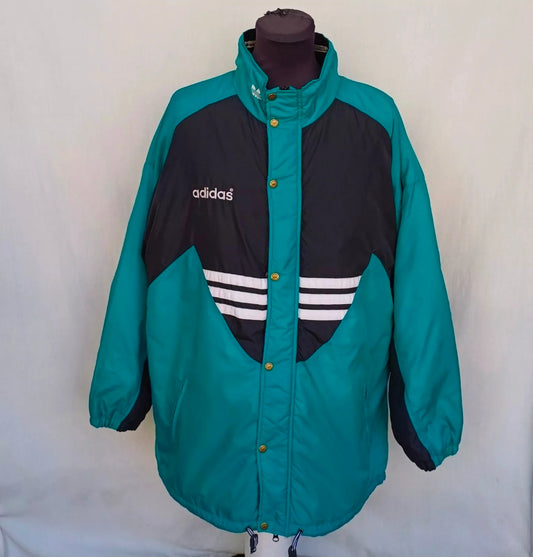 Vintage 90s Adidas Bench Coat Long Padded Jacket Mens XL