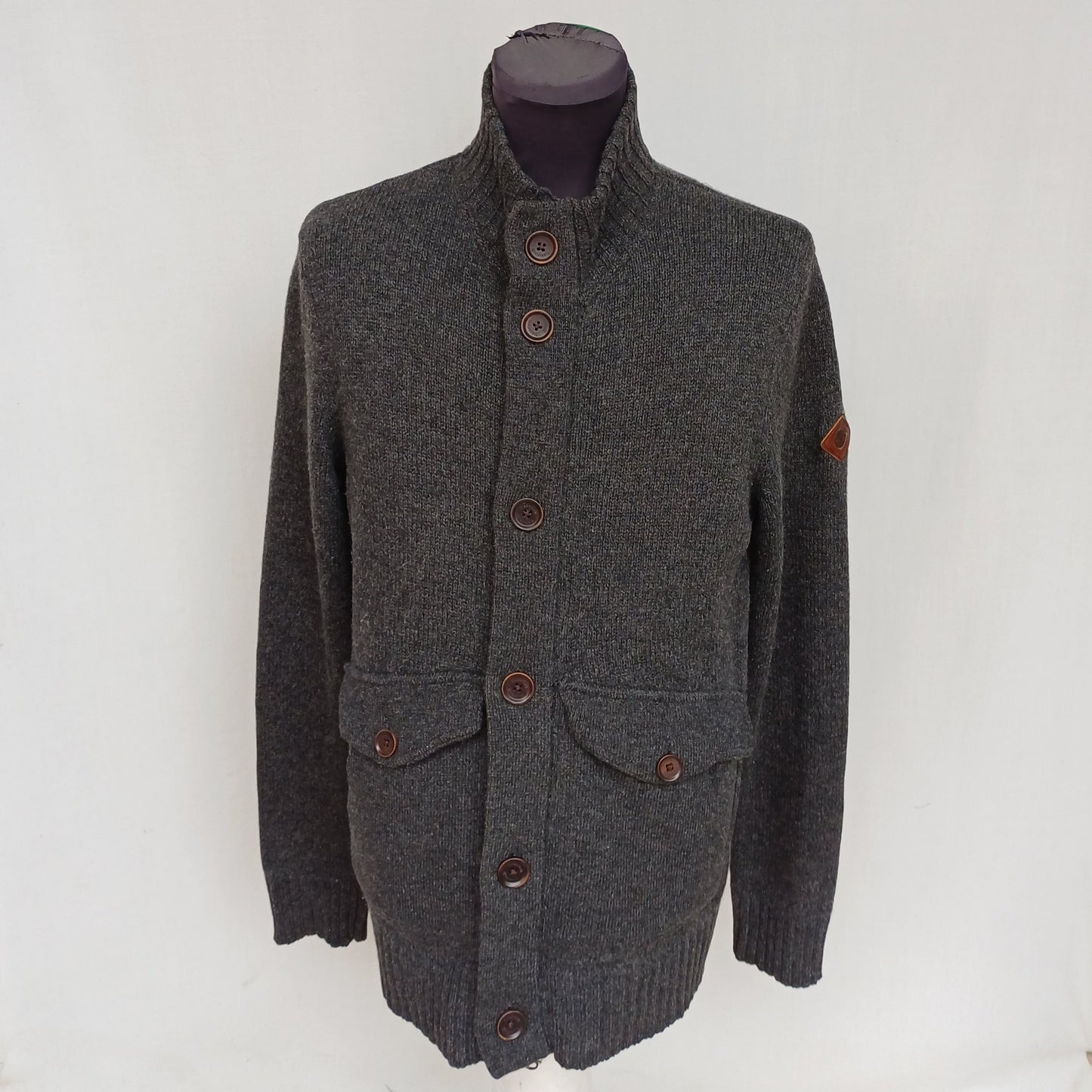 Timberland Slim Fit 100% Lambswool Button/Zip Cardigan Mens M