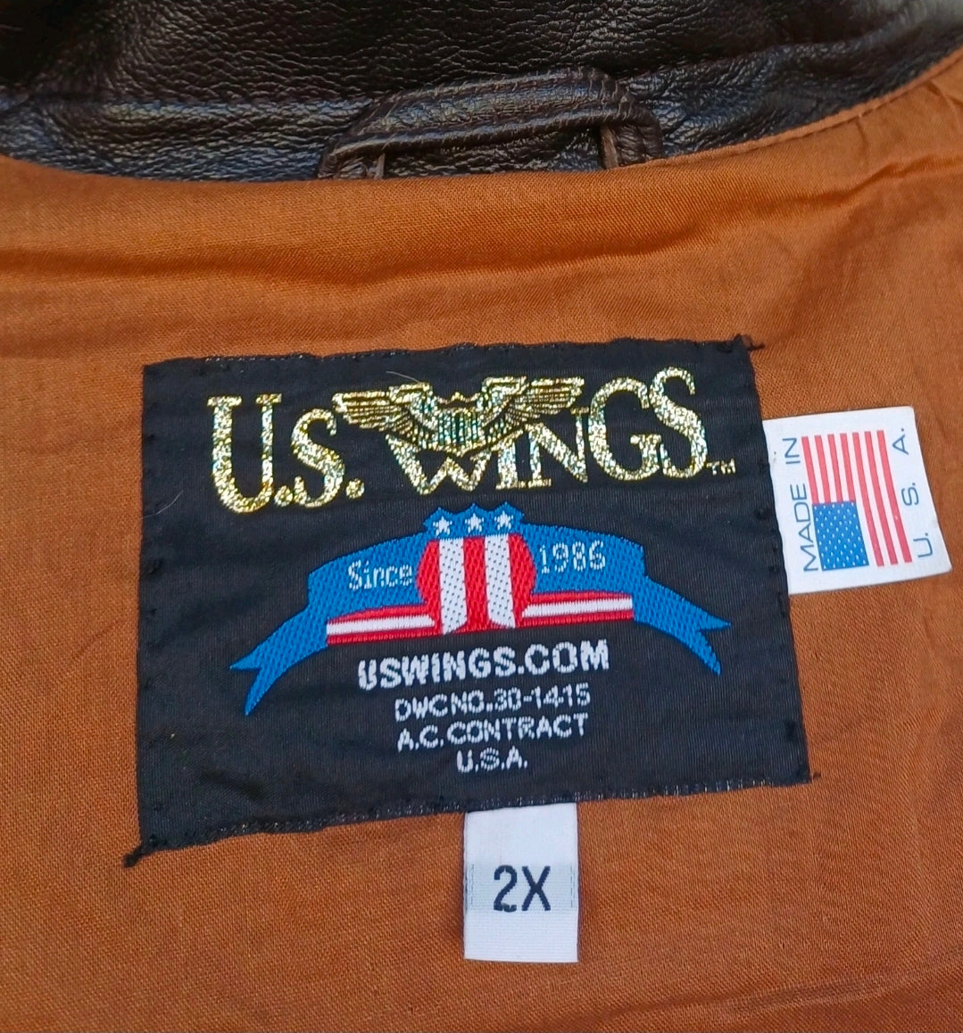 New Without Tags US Wings A-2 Goat Skin Leather Flight Bomber Jacket Dark Brown Mens 2XL