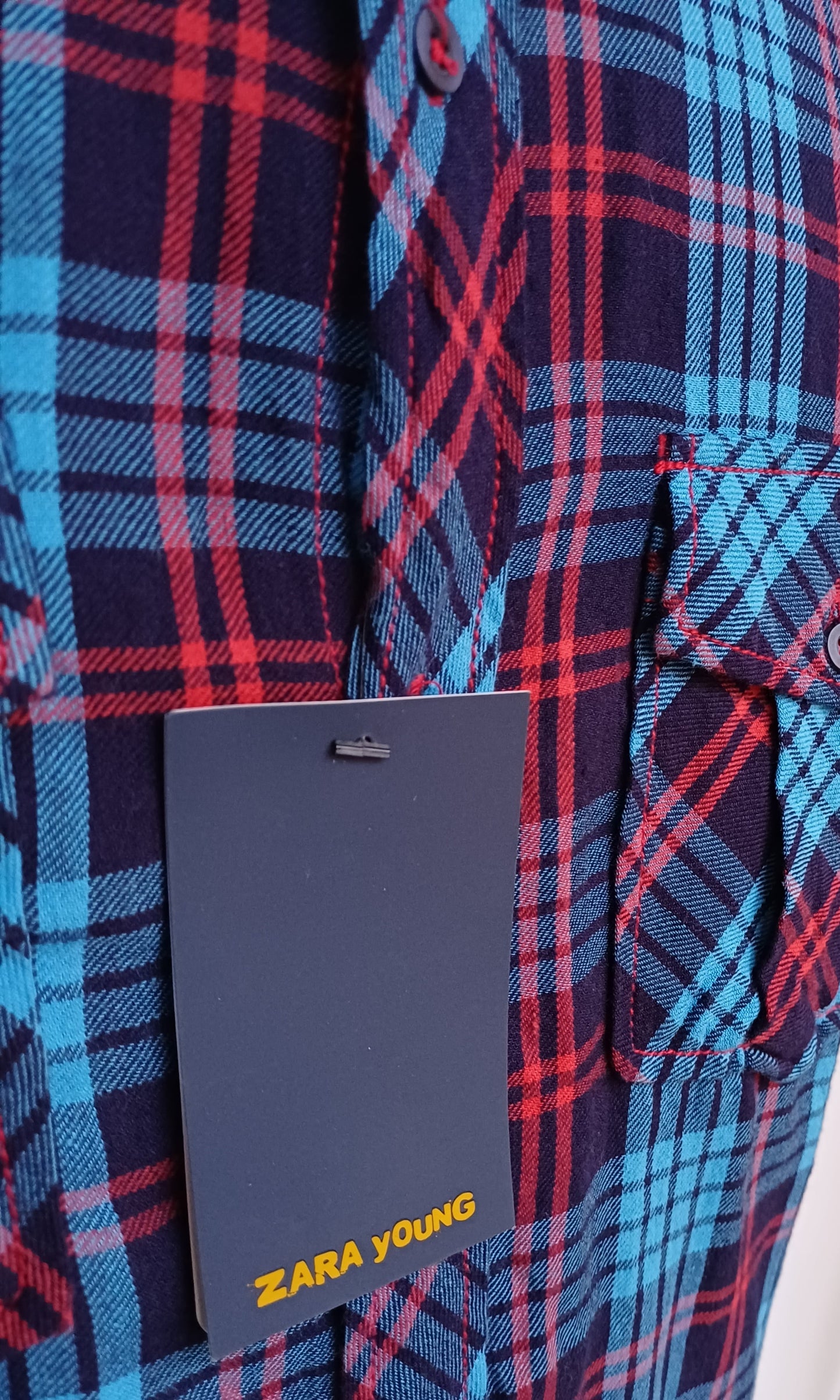 New With Tags Zara Young Checkered Plaid Cotton Button Up Flannel Shirt Mens L