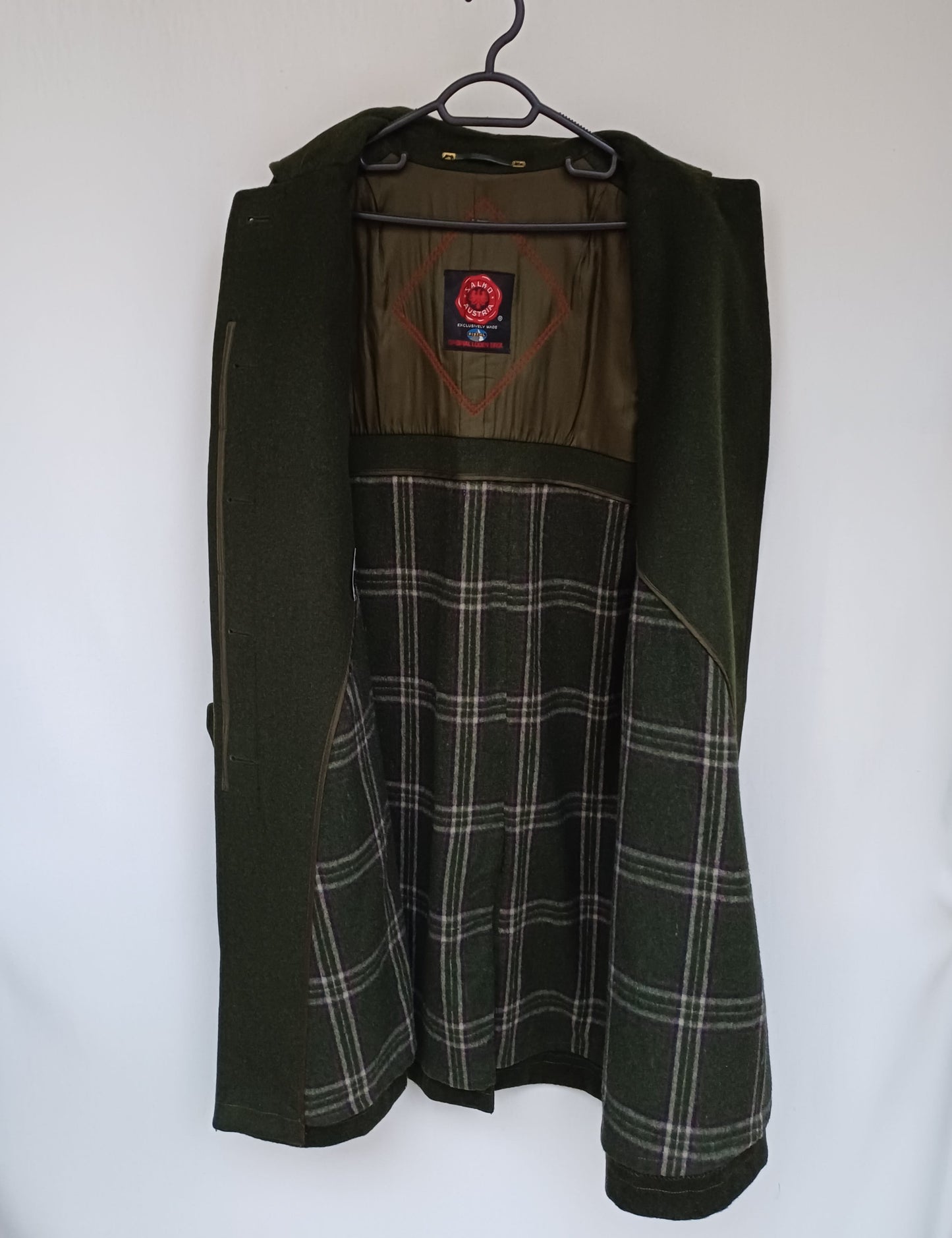 Salko Pischl Loden Tirol Plaid Lining Womens Wool Button Coat Overcoat EU 42/Large