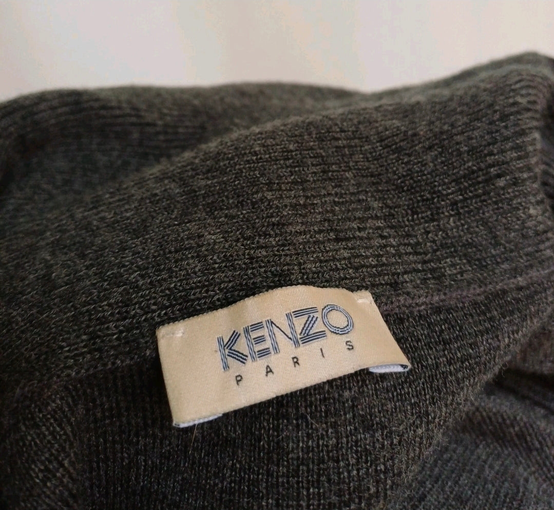 Kenzo Shawl Neck Pure Wool Button Cardigan Pockets Sweater Mens L