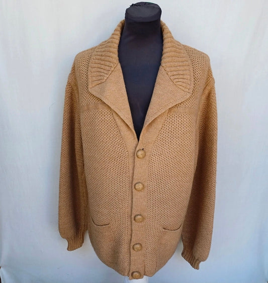 Vintage Richard Paris Grand Camel Hair/Wool Knit Button Cardigan Mens XL