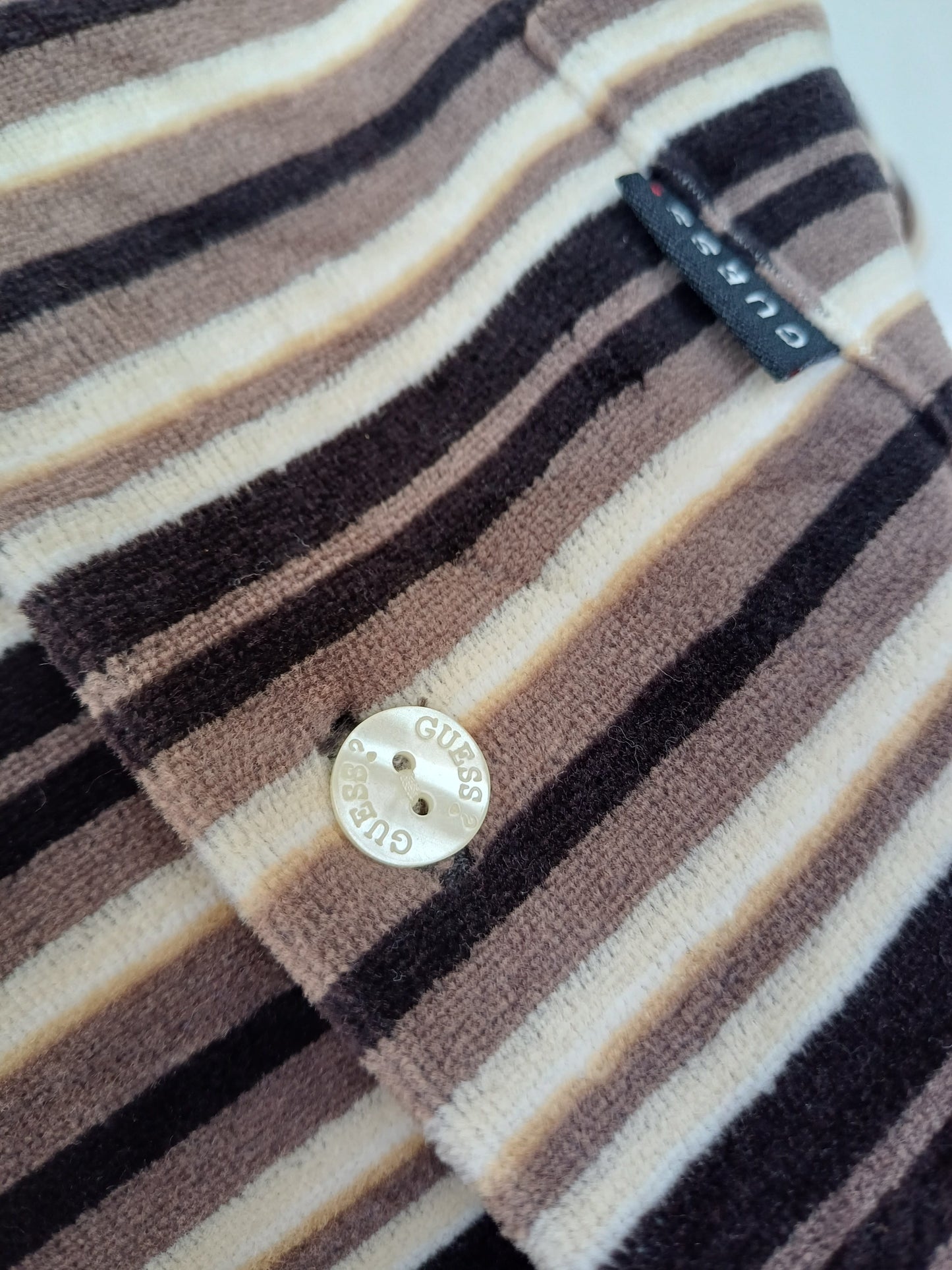 Vintage 90s Guess Jeans Velour button Striped Shirt Mens M