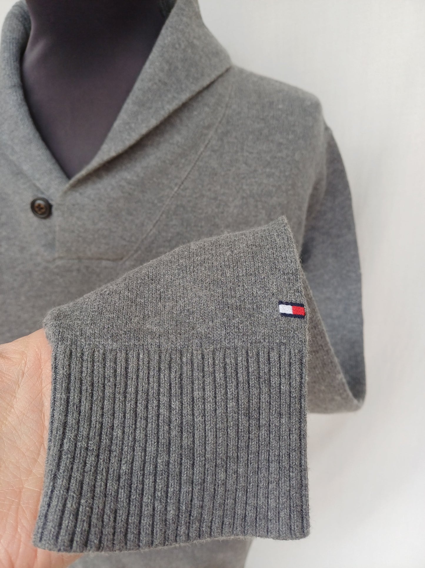 Tommy Hilfiger Shawl Collar Cotton/Wool Sweater Mens L