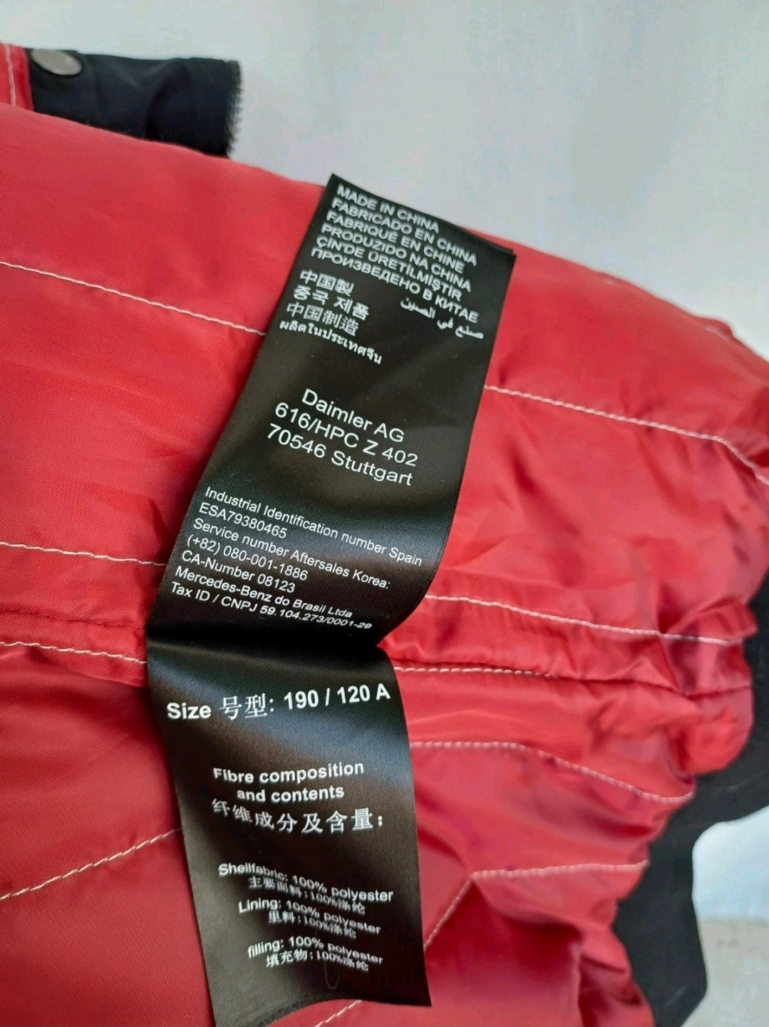 New With Defect Mercedes Benz Zip Padded Truck Jacket Coat Mens 2XL