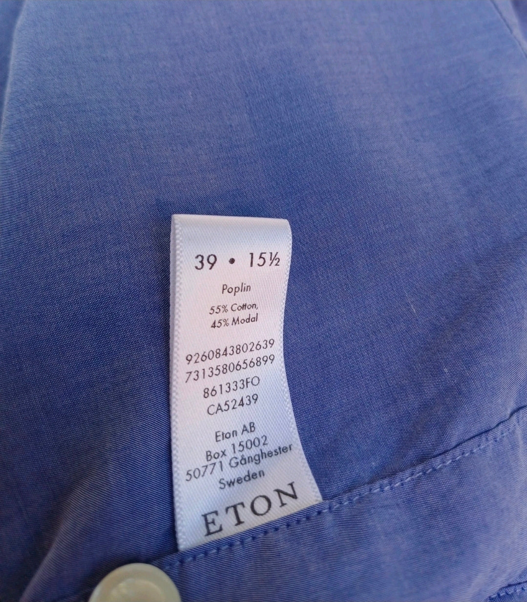 Eton Contemporary Fit Poplin Cotton/Modal L/S Button Shirt Size 39/15.5/Mens M