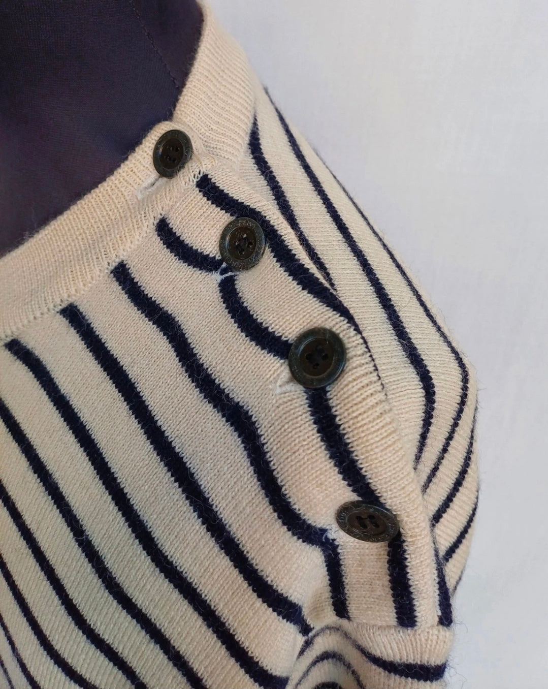 Saint James Wool Shoulder Button Pullover Sweater Striped Jumper Size 56/Mens XL