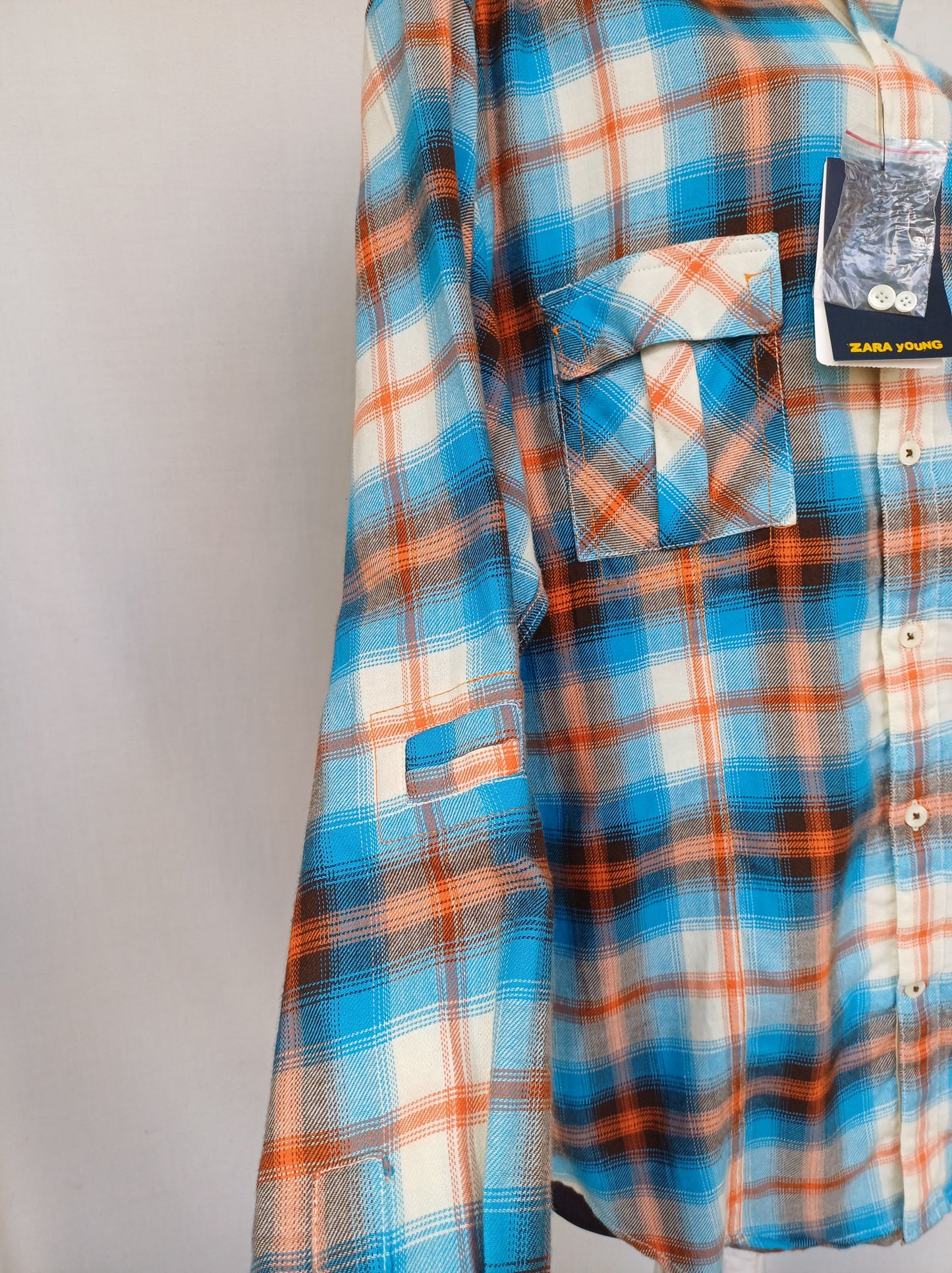 New With Tags Zara Young Checkered Plaid Cotton Button Up Flannel Shirt Mens XL