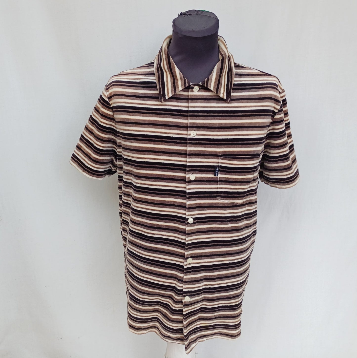 Vintage 90s Guess Jeans Velour button Striped Shirt Mens M