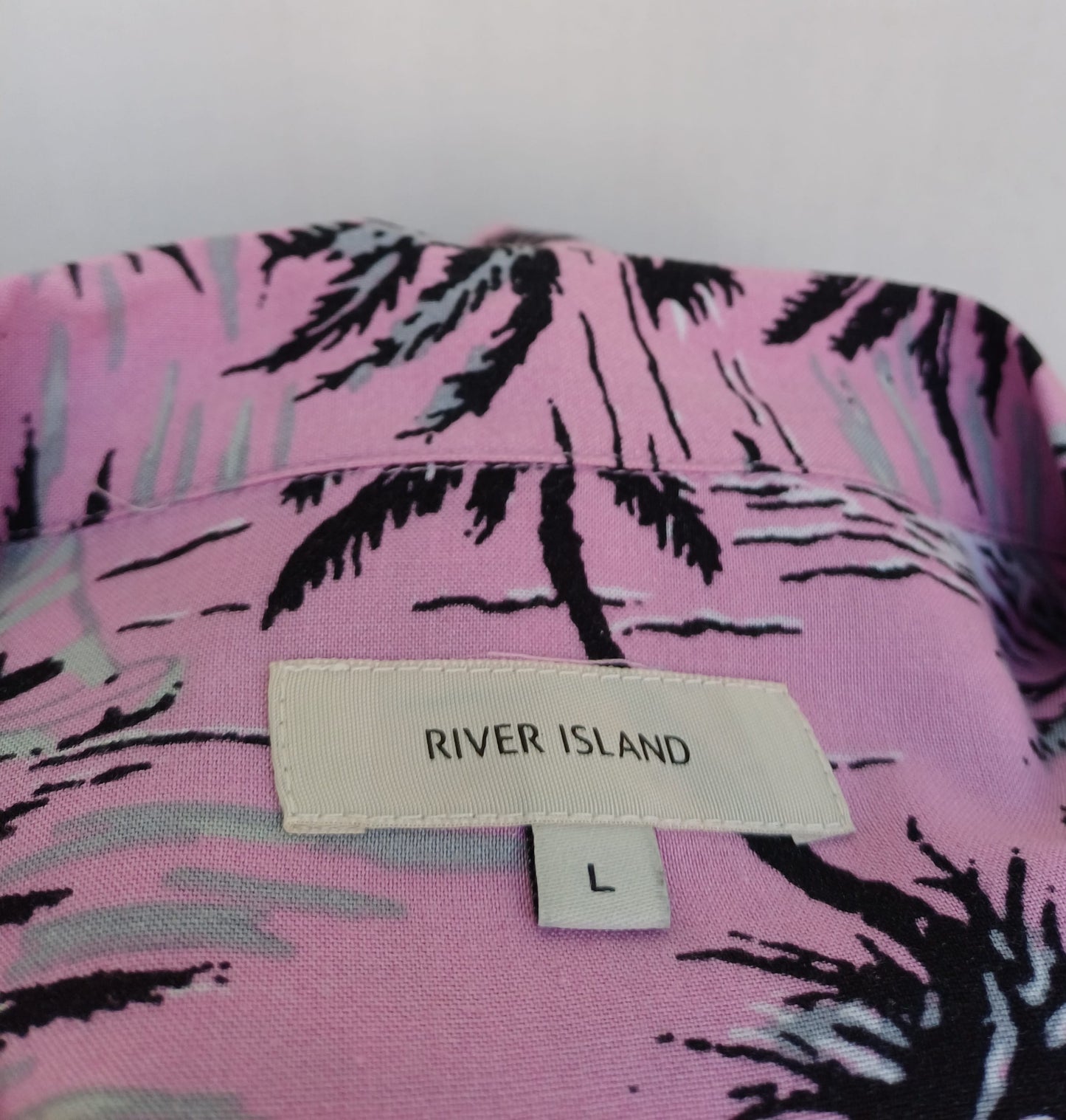 River Island Palm Tree Button Revere Shirt Mens L