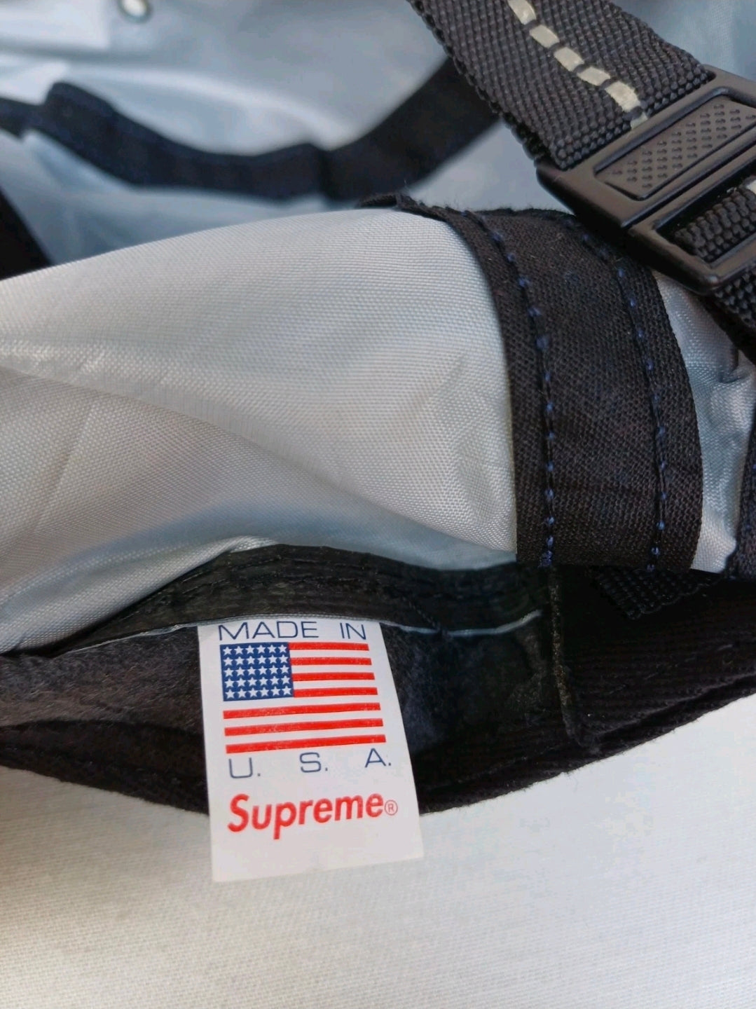 Supreme 5 Panel Reflective Camp Cap Blue Front Logo Hat One Size Adjustable