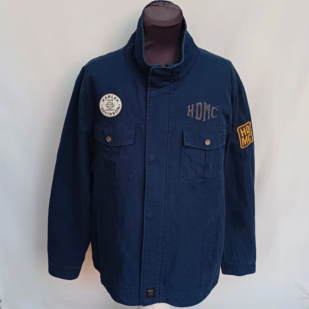 Harley Davidson Canvas Motorcycle Slim Fit Cotton Zip Jacket Mens 2XL