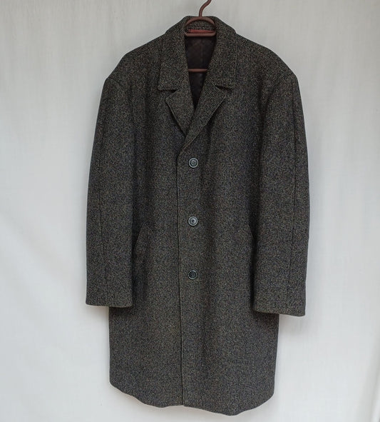 Lambtex Worthy Mens Pure Wool Button Coat Long Overcoat EU 52